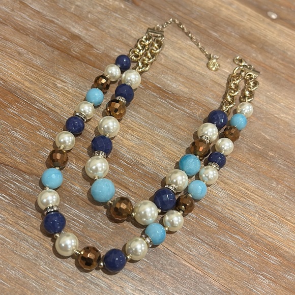 Bill Blass Double Strand Blue Beaded / Pearl Necklace - Picture 5 of 11